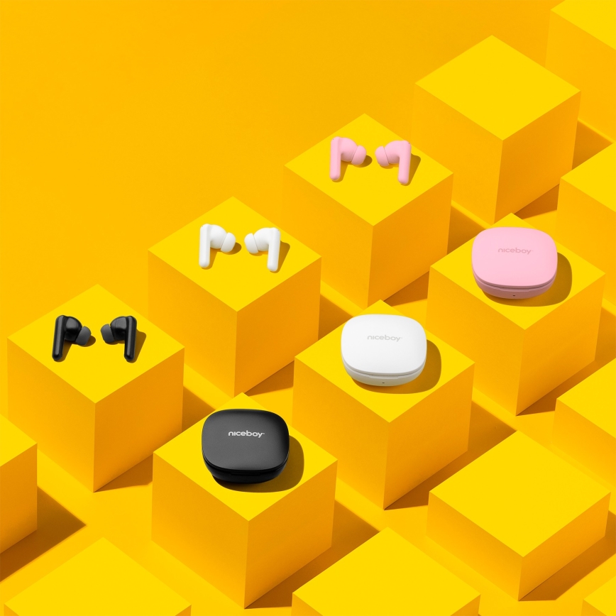 Niceboy Pins 4 PRO - Auriculares sem fios com cancelamento ativo de ruído (ANC), 380 mAh + 2 x 35 mAh, IP54, rosa