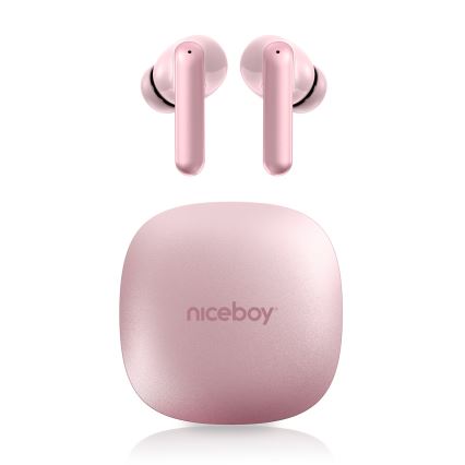 Niceboy Pins 4 PRO - Auriculares sem fios com cancelamento ativo de ruído (ANC), 380 mAh + 2 x 35 mAh, IP54, rosa