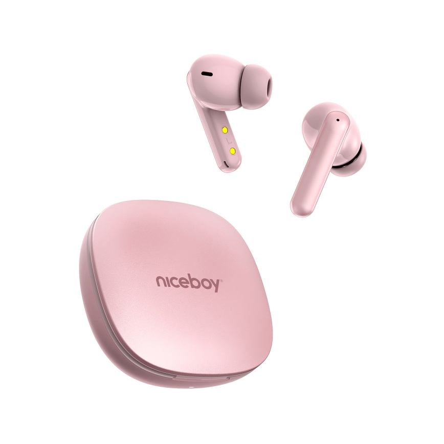 Niceboy Pins 4 PRO - Auriculares sem fios com cancelamento ativo de ruído (ANC), 380 mAh + 2 x 35 mAh, IP54, rosa