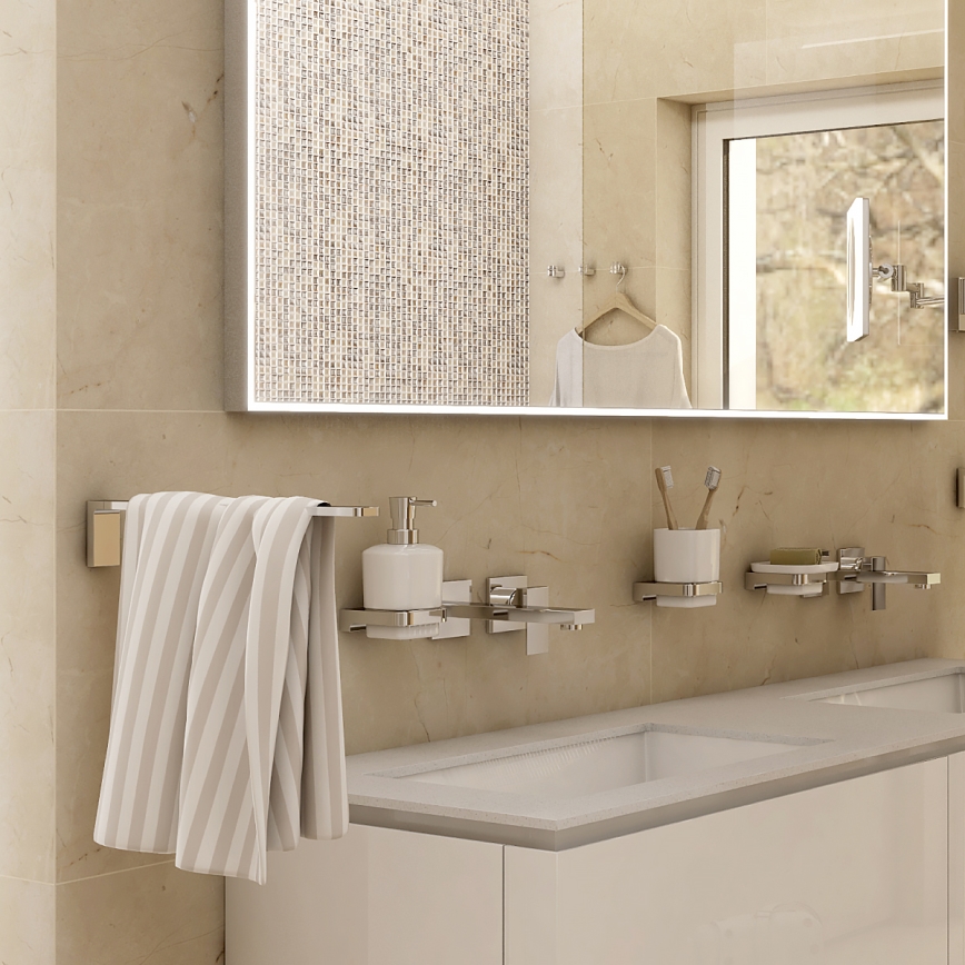 NIMCO MA conjunto-31K-26 - Distribuidor de sabonete de parede, suporte para escovas de dentes e gancho de parede MAYA 320 mm branco/cromado brilhante