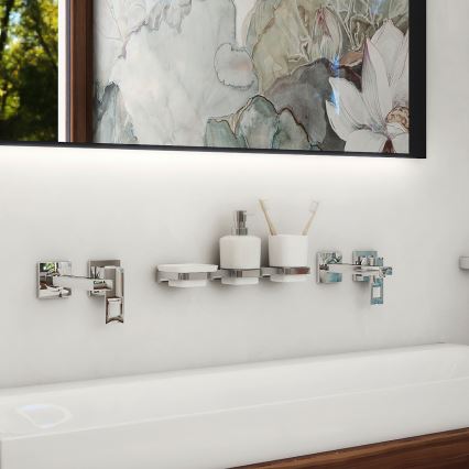 NIMCO MA conjunto-31K-26 - Distribuidor de sabonete de parede, suporte para escovas de dentes e gancho de parede MAYA 320 mm branco/cromado brilhante