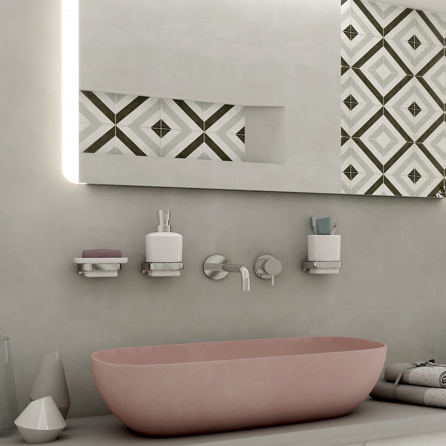 NIMCO MA conjunto-31K-26 - Distribuidor de sabonete de parede, suporte para escovas de dentes e gancho de parede MAYA 320 mm branco/cromado brilhante