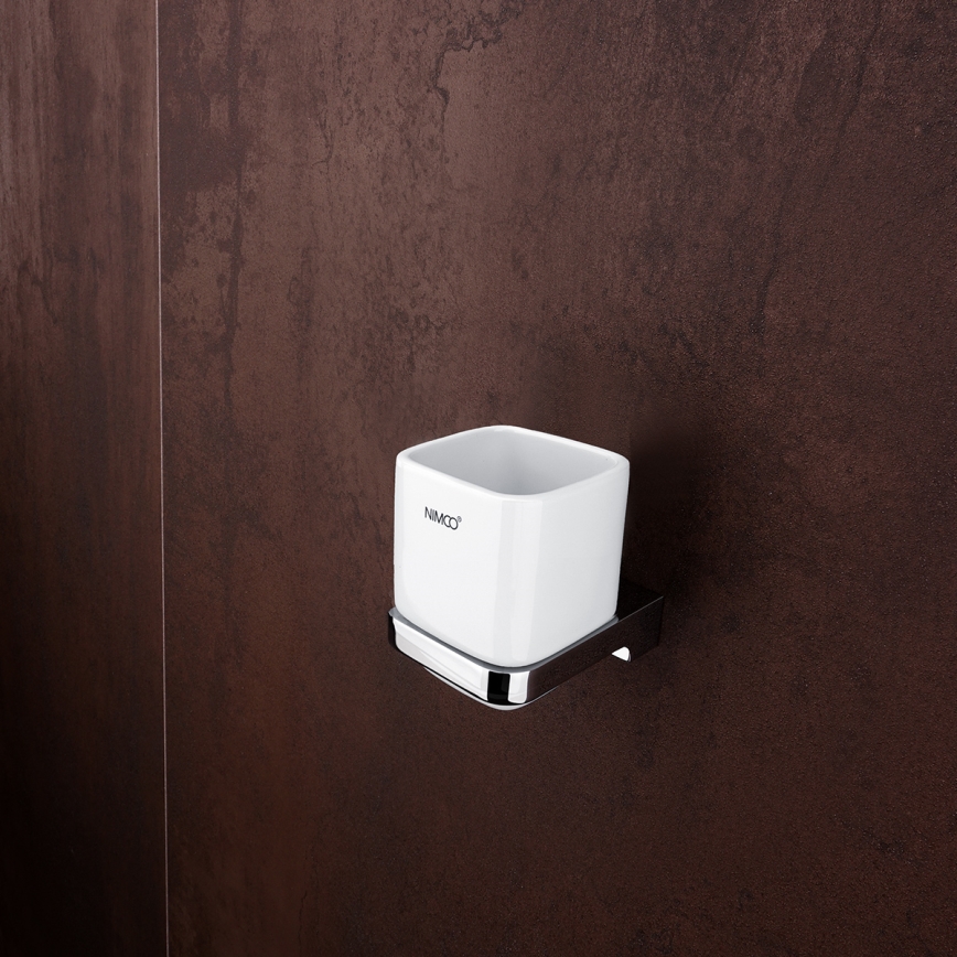 NIMCO MA conjunto-31K-26 - Distribuidor de sabonete de parede, suporte para escovas de dentes e gancho de parede MAYA 320 mm branco/cromado brilhante