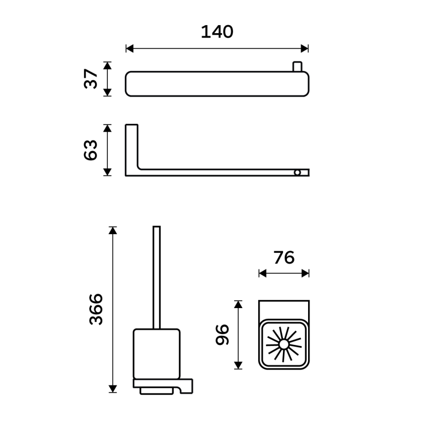 NIMCO MA conjunto-94KN-26 - Piaçaba de parede e suporte para papel higiénico MAYA cromado brilhante