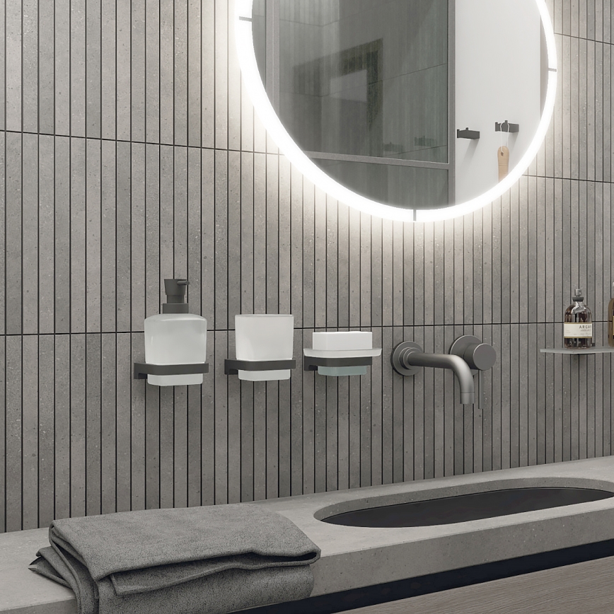 NIMCO MAC 2905831C-T-90 - Distribuidor de sabão para parede e suporte para escova de dentes MAYA 320 mm mate copo/mate preto