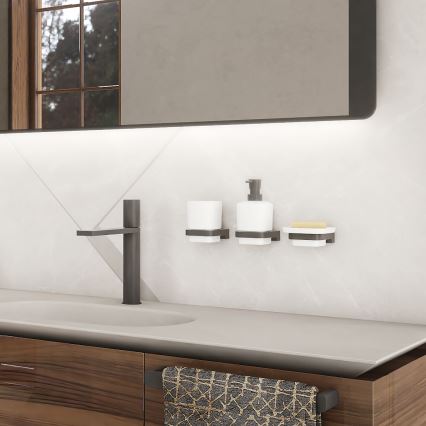 NIMCO MAC 2905831K-T-90 - Distribuidor de sabão para parede e suporte para escova de dentes MAYA 320 mm branco/mate preto