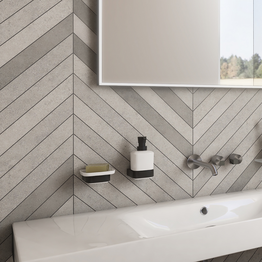 NIMCO NKC conjunto-31K-T-90 - Distribuidor de sabonete de parede, suporte para escovas de dentes e gancho de parede NIKAU 320 mm branco/mate preto