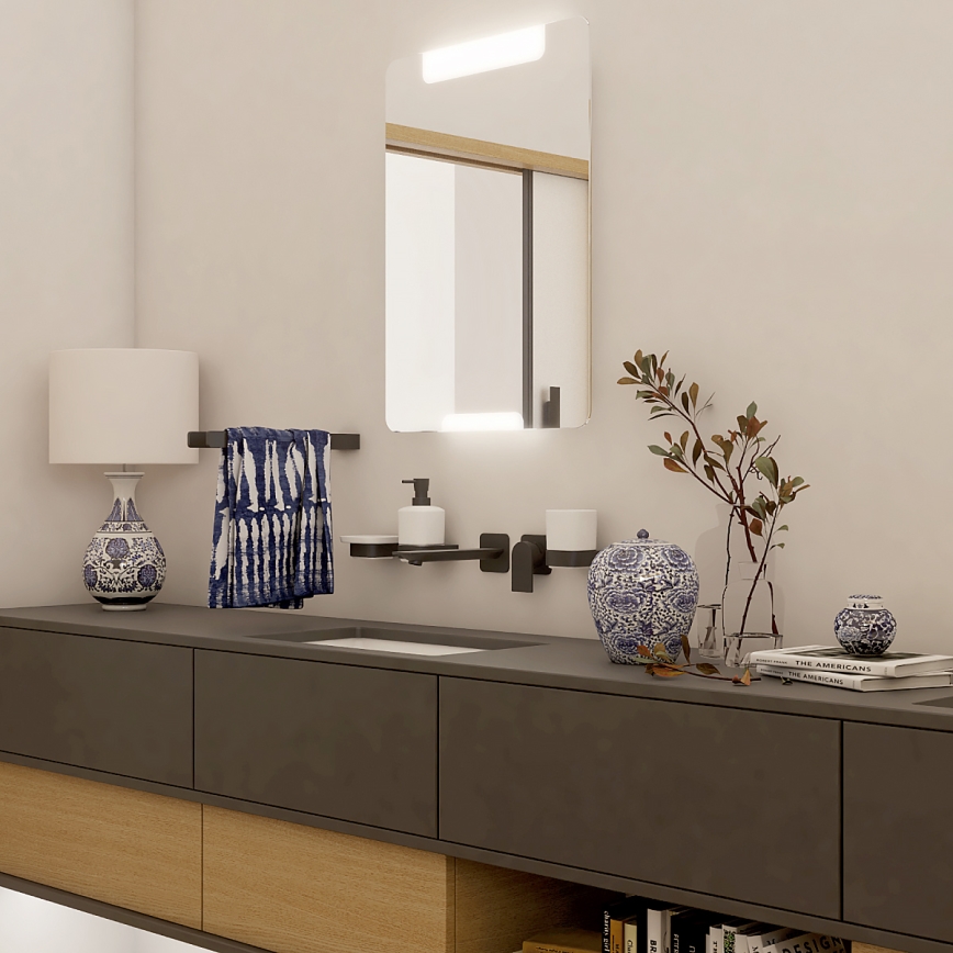 NIMCO NKC conjunto-31K-T-90 - Distribuidor de sabonete de parede, suporte para escovas de dentes e gancho de parede NIKAU 320 mm branco/mate preto