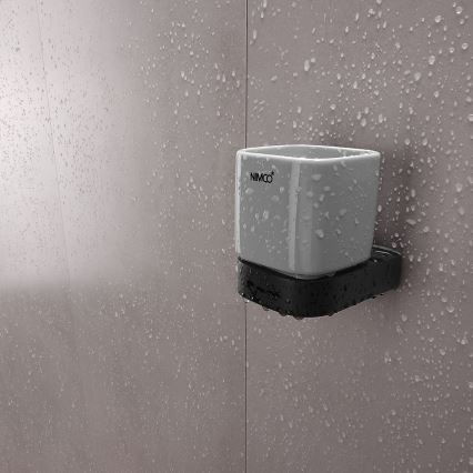NIMCO NKC conjunto-31K-T-90 - Distribuidor de sabonete de parede, suporte para escovas de dentes e gancho de parede NIKAU 320 mm branco/mate preto