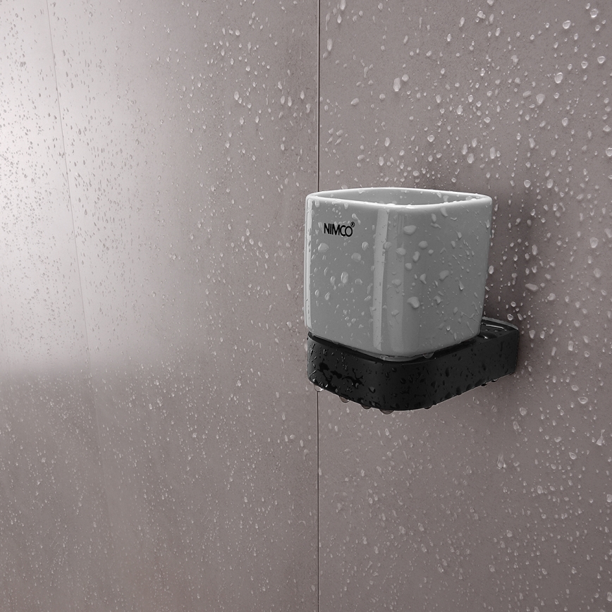 NIMCO NKC conjunto-31K-T-90 - Distribuidor de sabonete de parede, suporte para escovas de dentes e gancho de parede NIKAU 320 mm branco/mate preto