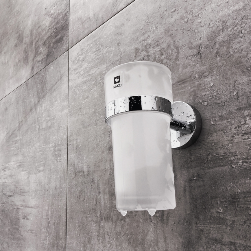 NIMCO UN conjunto-31W-26 - Distribuidor de sabonete de parede, suporte para escovas de dentes e gancho de parede UNIX 250 mm mate copo/cromado brilhante