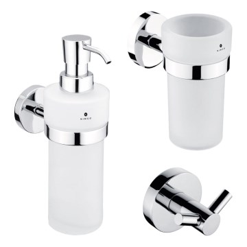 NIMCO UN conjunto-31W-26 - Distribuidor de sabonete de parede, suporte para escovas de dentes e gancho de parede UNIX 250 mm mate copo/cromado brilhante