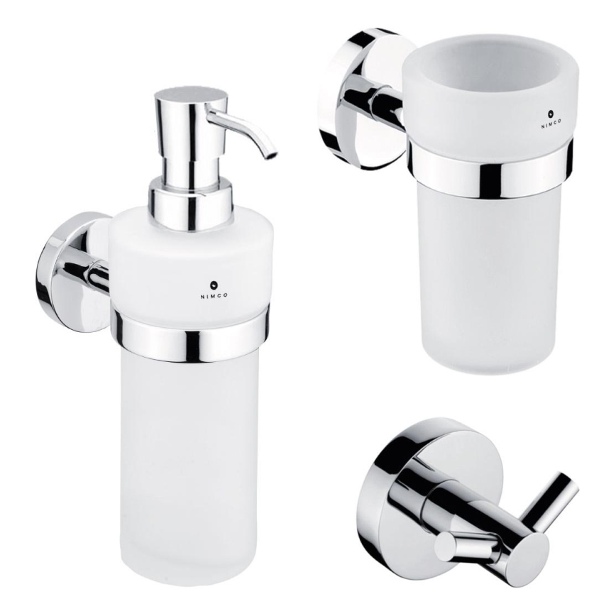 NIMCO UN conjunto-31W-26 - Distribuidor de sabonete de parede, suporte para escovas de dentes e gancho de parede UNIX 250 mm mate copo/cromado brilhante