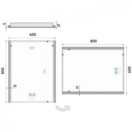 NIMCO ZP 11002VX - Espelho com retroiluminação LED para casa de banho com regulação LED/24W/230V 3000-6500K 80x60 cm IP44