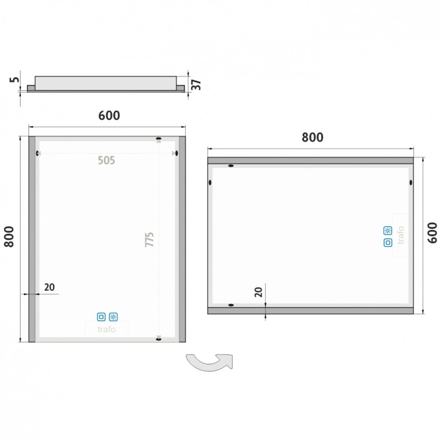 NIMCO ZP 11002VX - Espelho com retroiluminação LED para casa de banho com regulação LED/24W/230V 3000-6500K 80x60 cm IP44