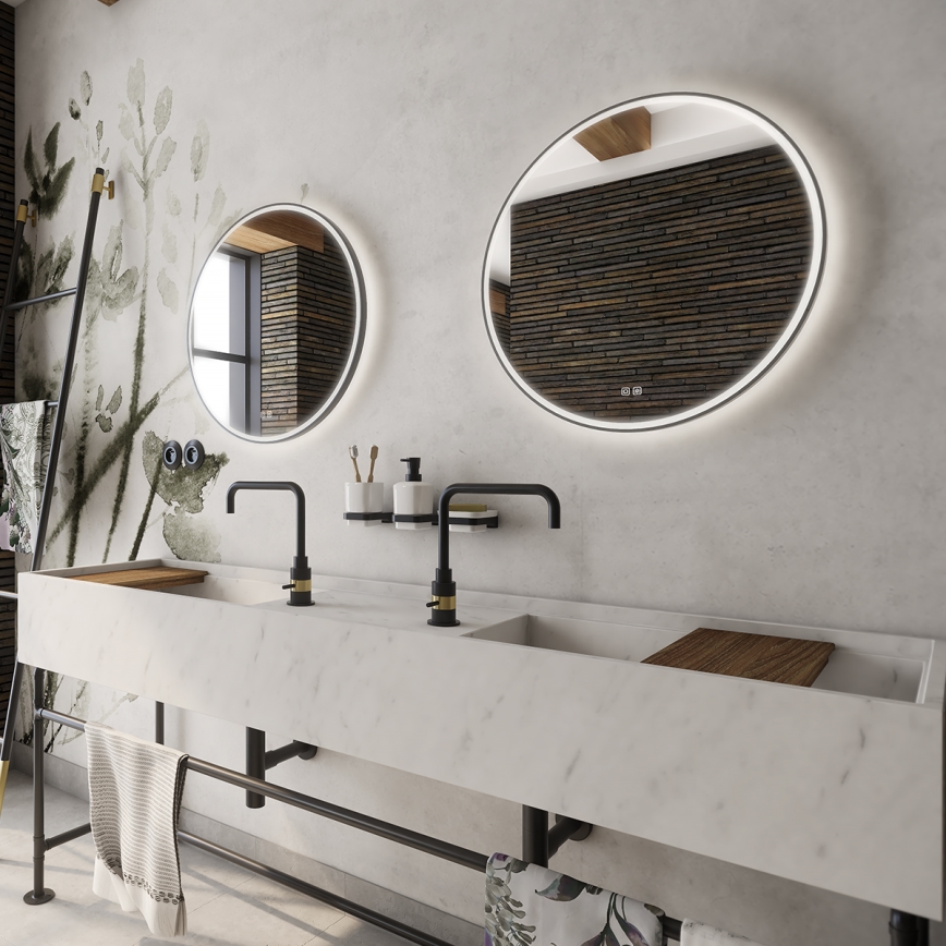 NIMCO ZPC 28001RVX-90 - Espelho para casa de banho LED retroiluminado dimerizável, LED/33W/230V, 3000-6500K, diâmetro 70 cm, preto mate, IP44