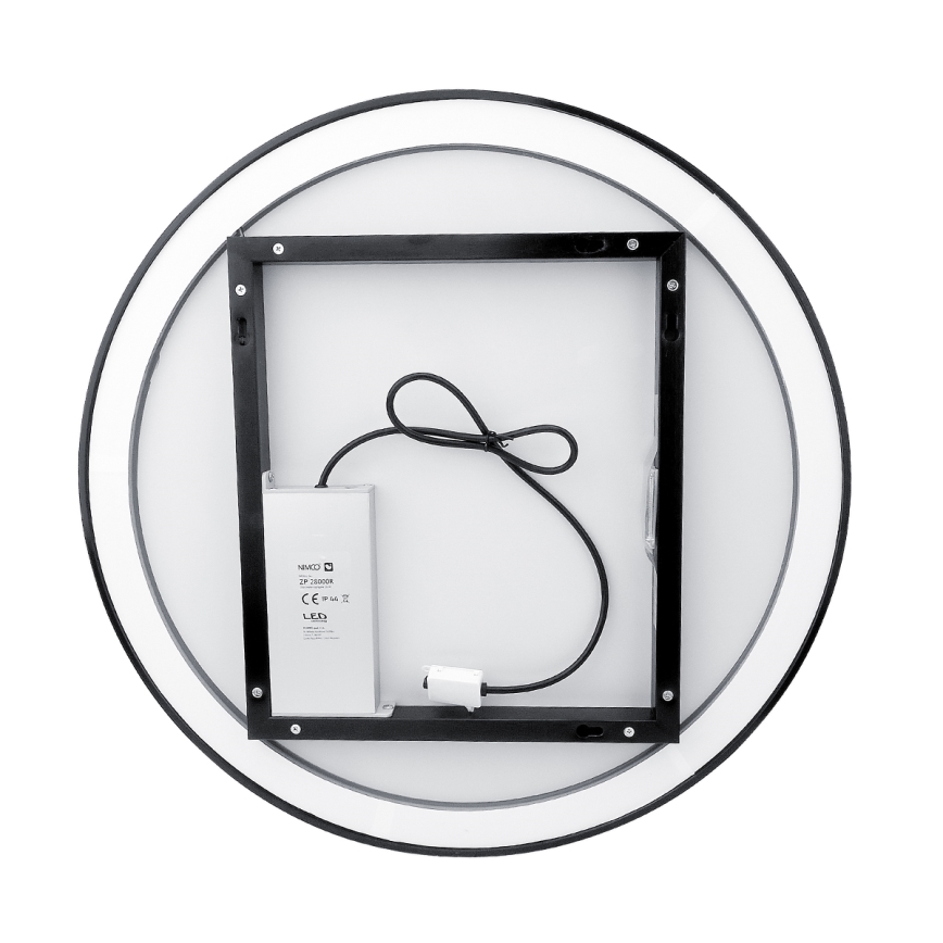 NIMCO ZPC 28001RVX-90 - Espelho para casa de banho LED retroiluminado dimerizável, LED/33W/230V, 3000-6500K, diâmetro 70 cm, preto mate, IP44