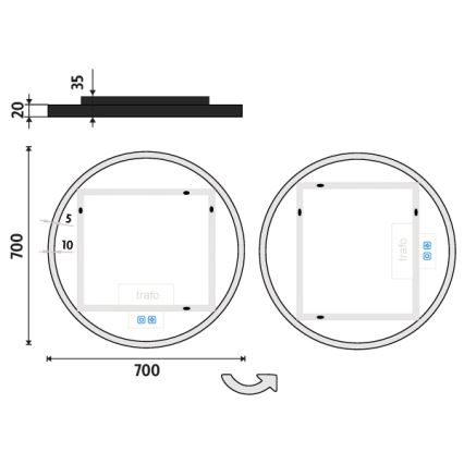 NIMCO ZPC 28001RVX-90 - Espelho para casa de banho LED retroiluminado dimerizável, LED/33W/230V, 3000-6500K, diâmetro 70 cm, preto mate, IP44