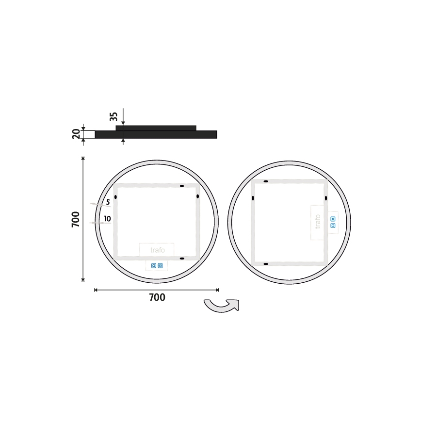 NIMCO ZPC 28001RVX-90 - Espelho para casa de banho LED retroiluminado dimerizável, LED/33W/230V, 3000-6500K, diâmetro 70 cm, preto mate, IP44