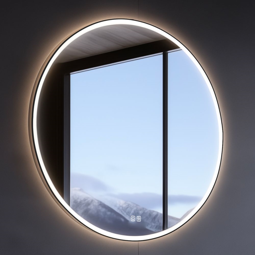 NIMCO ZPC 28001RVX-90 - Espelho para casa de banho LED retroiluminado dimerizável, LED/33W/230V, 3000-6500K, diâmetro 70 cm, preto mate, IP44