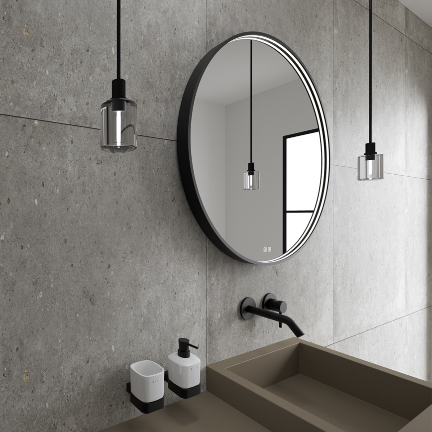 NIMCO ZPC 31001RVX-90 - Espelho com retroiluminação LED para casa de banho com regulação LED/22W/230V 3000-6500K diâmetro 70 cm mate preto IP44