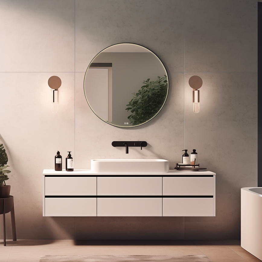 NIMCO ZPC 31001RVX-90 - Espelho de casa de banho LED retroiluminado regulável, 22W/230V, 3000–6500K, Ø 70 cm, preto mate, IP44