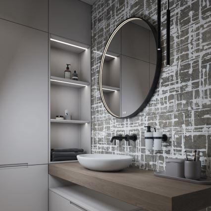 NIMCO ZPC 31002RVX-90 - Espelho de casa de banho retroiluminado LED regulável, 26 W / 230 V, 3000–6500 K, Ø 80 cm, preto mate, IP44