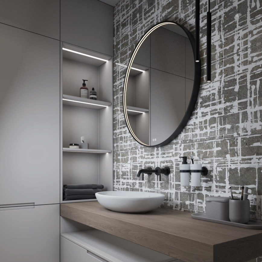 NIMCO ZPC 31002RVX-90 - Espelho de casa de banho retroiluminado LED regulável, 26 W / 230 V, 3000–6500 K, Ø 80 cm, preto mate, IP44