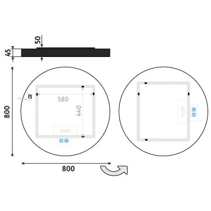 NIMCO ZPC 31002RVX-90 - Espelho de casa de banho retroiluminado LED regulável, 26 W / 230 V, 3000–6500 K, Ø 80 cm, preto mate, IP44