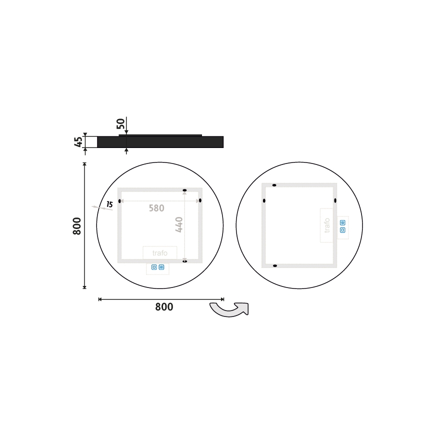 NIMCO ZPC 31002RVX-90 - Espelho de casa de banho retroiluminado LED regulável, 26 W / 230 V, 3000–6500 K, Ø 80 cm, preto mate, IP44