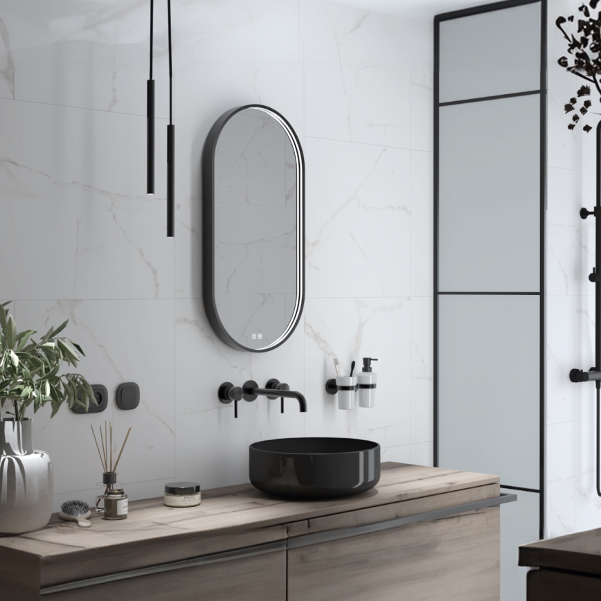 NIMCO ZPC 32002LVX-90 - Espelho com retroiluminação LED para casa de banho com regulação LED/25W/230V 3000-6500K 80x40 cm mate preto  IP44