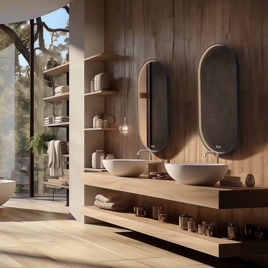 NIMCO ZPC 32002LVX-90 - Espelho de casa de banho LED retroiluminado dimerizável, LED/25W/230V, 3000-6500K, 80x40 cm, preto mate, IP44