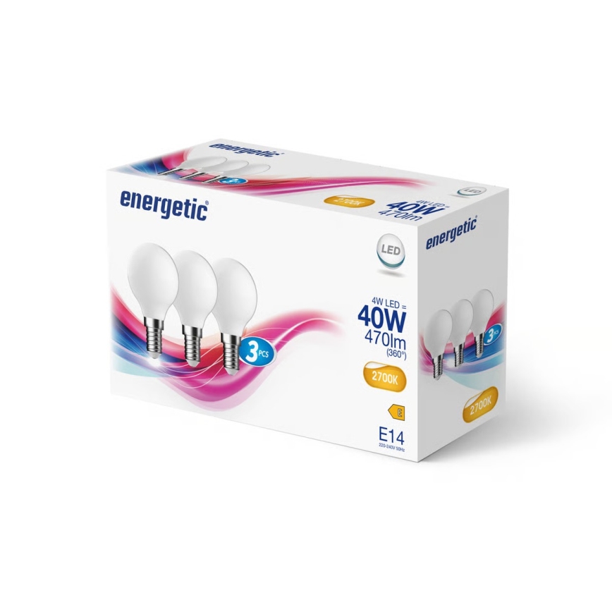 Nordlux - Conjunto de 3 lâmpadas LED G45, casquilho E14, 4W, 230V, 2700K