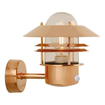 Nordlux - Iluminação de parede exterior com sensor BLOKHUS 1xE27/60W/230V IP54 cobre