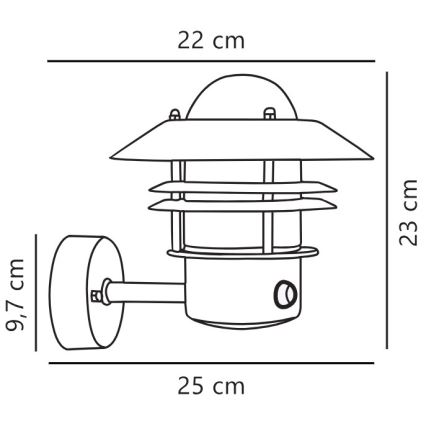 Nordlux - Iluminação de parede exterior com sensor BLOKHUS 1xE27/60W/230V IP54 preto
