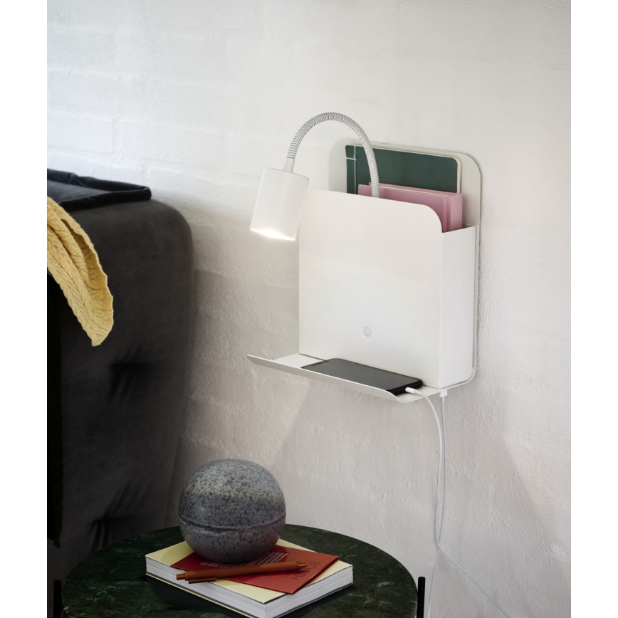 Nordlux - Aplique de parede com prateleira e USB ROOMI 1xGU10/8W/230V branco