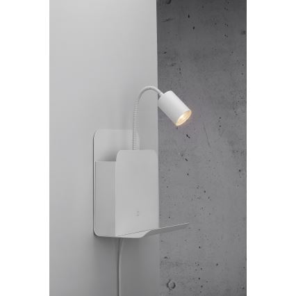 Nordlux - Aplique de parede com prateleira e USB ROOMI 1xGU10/8W/230V branco