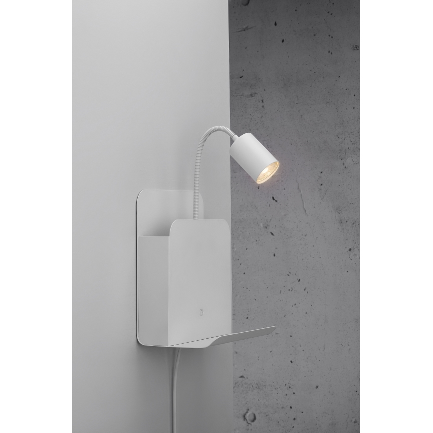 Nordlux - Aplique de parede com prateleira e USB ROOMI 1xGU10/8W/230V branco