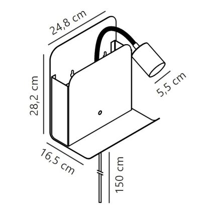 Nordlux - Aplique de parede com prateleira e USB ROOMI 1xGU10/8W/230V branco