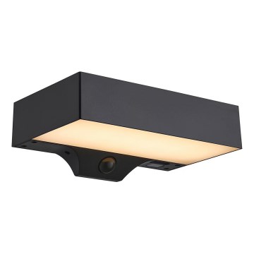 Nordlux - Luminária de parede solar LED com sensor MONAY LED/5W/5V 3000K IP44 2000 mAh preta