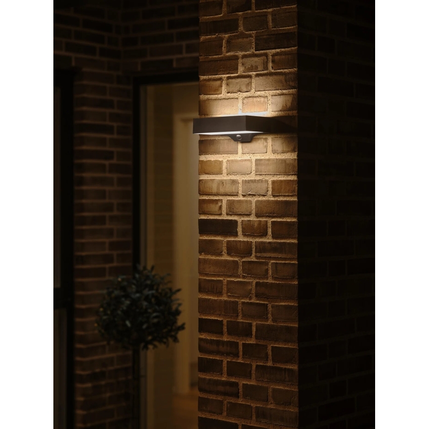 Nordlux - Luminária de parede solar LED com sensor MONAY LED/5W/5V 3000K IP44 2000 mAh preta