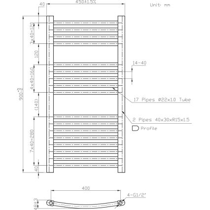Novaservis - Radiador em escada para casa de banho 365W/230V 90x45 cm branco arredondado
