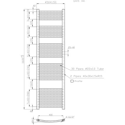 Novaservis - Radiador-toalheiro de casa de banho 648W/230V 160x45 cm branco arredondado