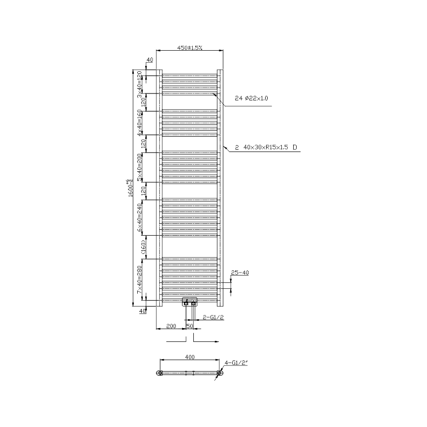 Novaservis - Toalheiro aquecido tipo escada para casa de banho 423W/230V 160x45 cm cromado brilhante reto