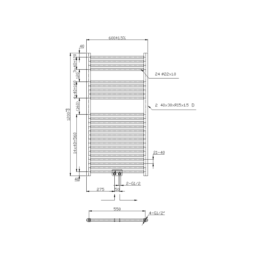 Novaservis - Radiador-toalheiro para casa de banho 423 W/230 V 120 x 60 cm, cromado brilhante, reto