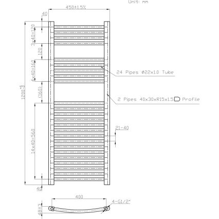 Novaservis - Radiador toalheiro para casa de banho 490W/230V 120x45 cm, branco, arredondado