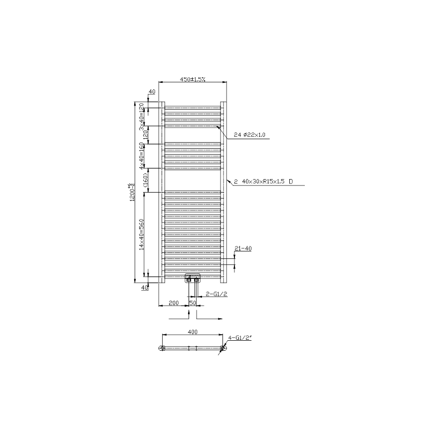 Novaservis - Radiador toalheiro para casa de banho 490W/230V 120x45 cm preto reto