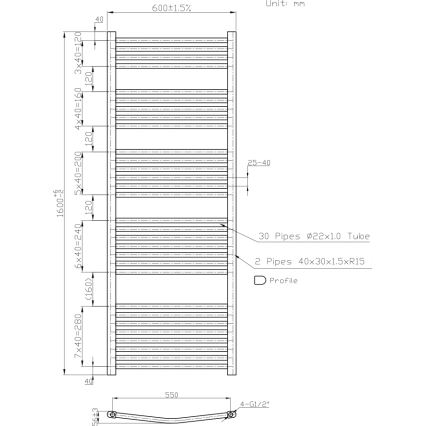 Novaservis - Radiador toalheiro para casa de banho 836W/230V 160x60 cm branco, arredondado