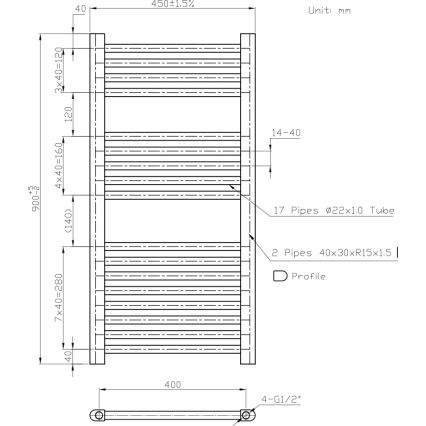 Novaservis - Toalheiro aquecido para casa de banho 365W/230V 90x45 cm branco, reto