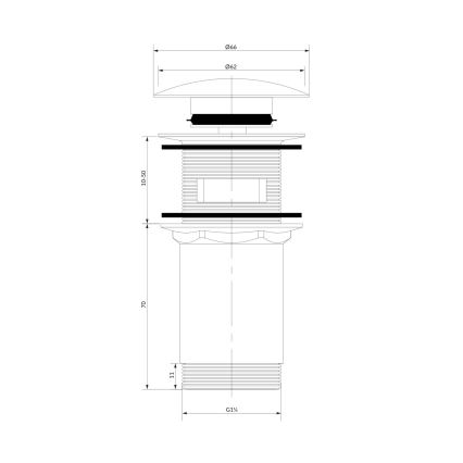 OMNIRES A706AT - Válvula de lavatório CLICK-CLACK diâmetro 6,6 cm acabamento antracite escovado